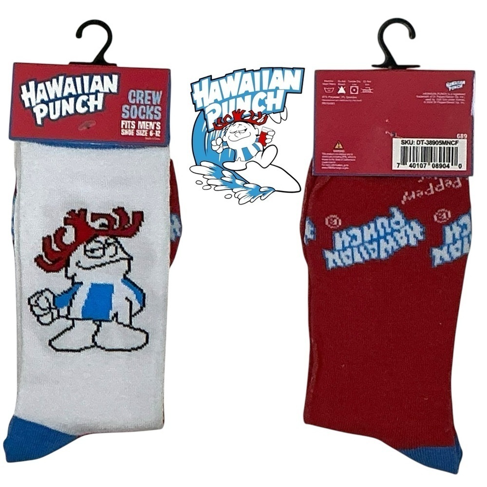 Hawaiian Punch Crew Socks Mens Novelty Funny Print Unisex OS Shoe Size 6-12 New